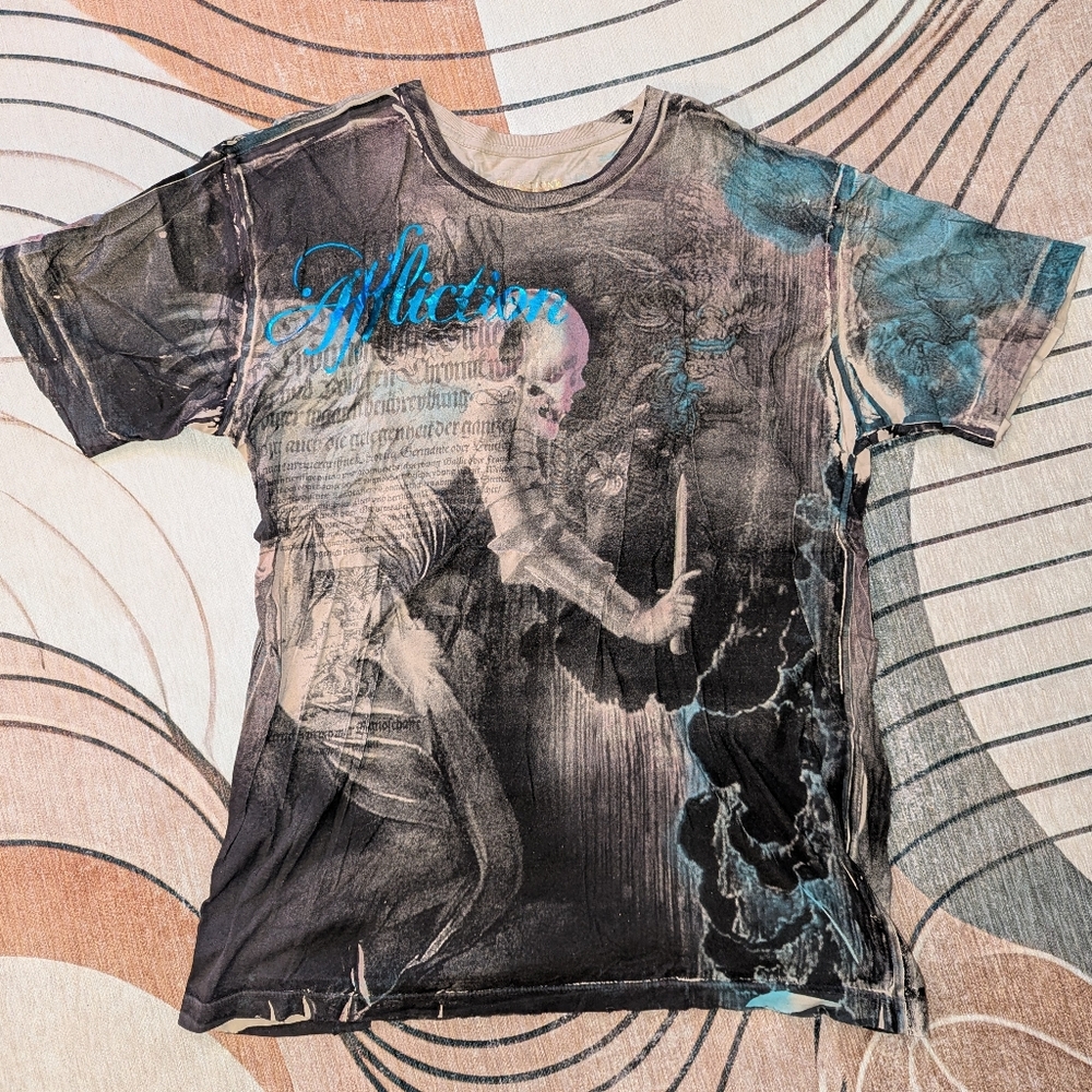 Vintage Rare Affliction Skeleton Reaper T-shirt Men's XXL